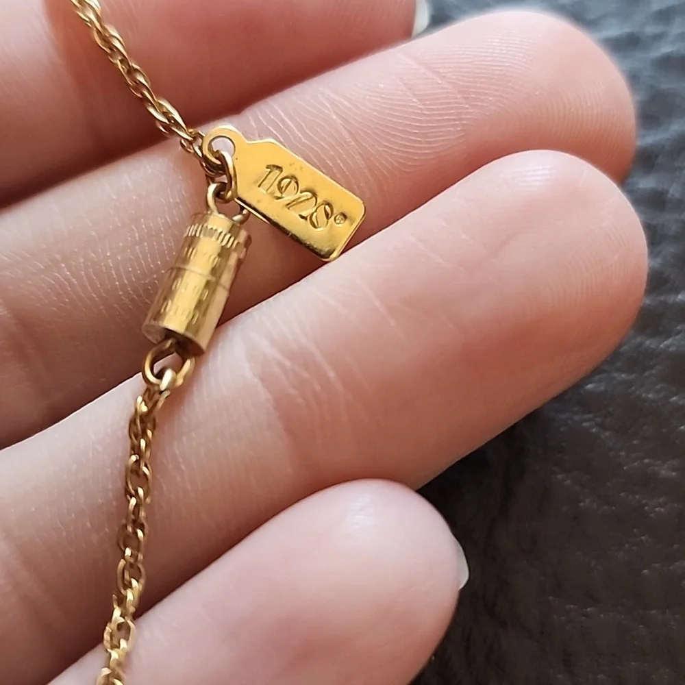 1928 Gold Necklace with Pink Rose Cross Pendant - Picture 8 of 10